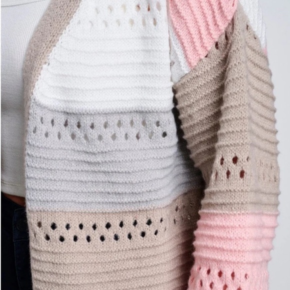 Pink, White, and Beige Striped Women's Cardigan - Picture 3 of 3